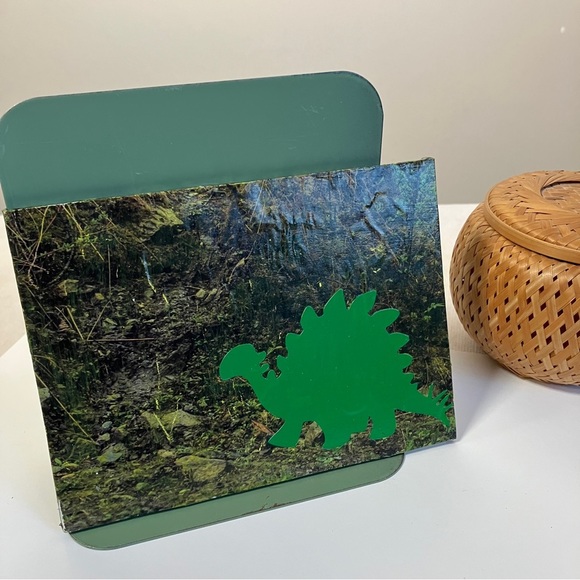 Collage mixed media green stegosaurus dinosaur original art decor - Picture 3 of 9
